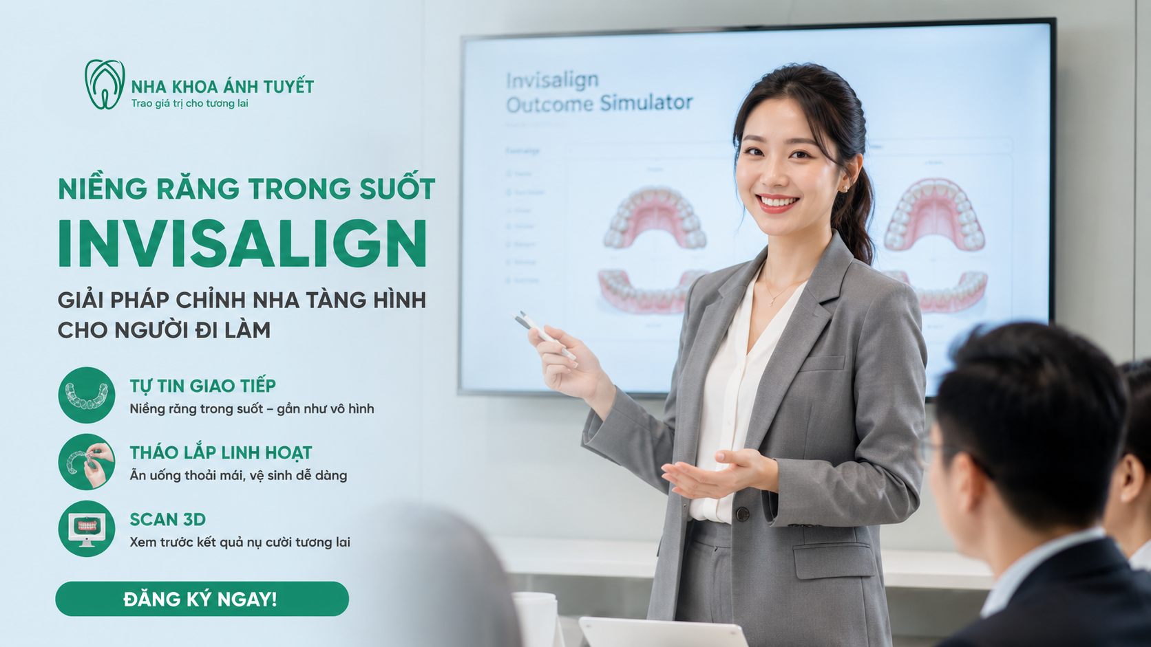 Bệnh nhân văn phòng tự tin giao tiếp nhờ phương pháp niềng răng trong suốtInvisalign