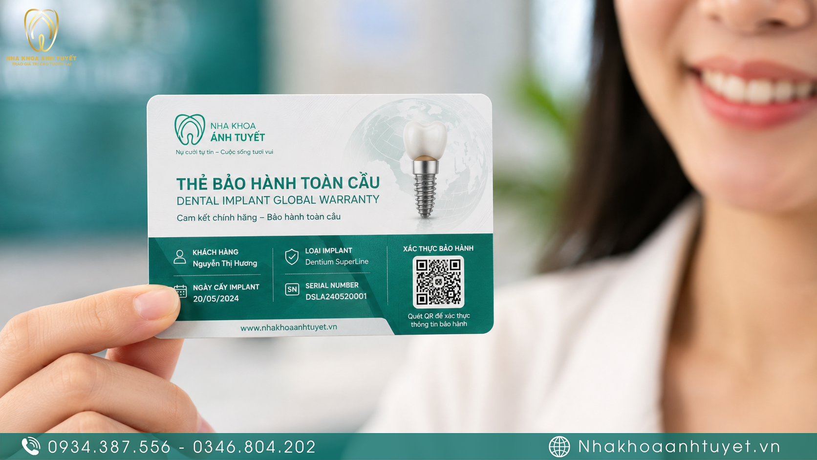 Thẻ bảo hành và mã số định danh kiểm tra trụ implant chính hãng